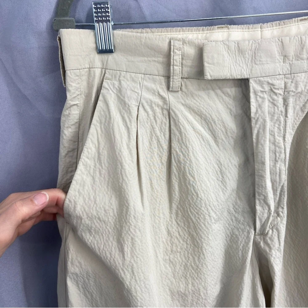 No Nationality NN07 Cream Pleated Front Fritz Pants Crinkle Fabric (Hemmed)